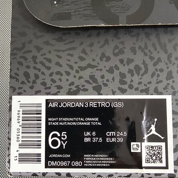 Nike Air Jordan Retro 3 Shoes Fear Pack Grey Orange OG CT8532-080 Mens Size6,5Y - Picture 9 of 10
